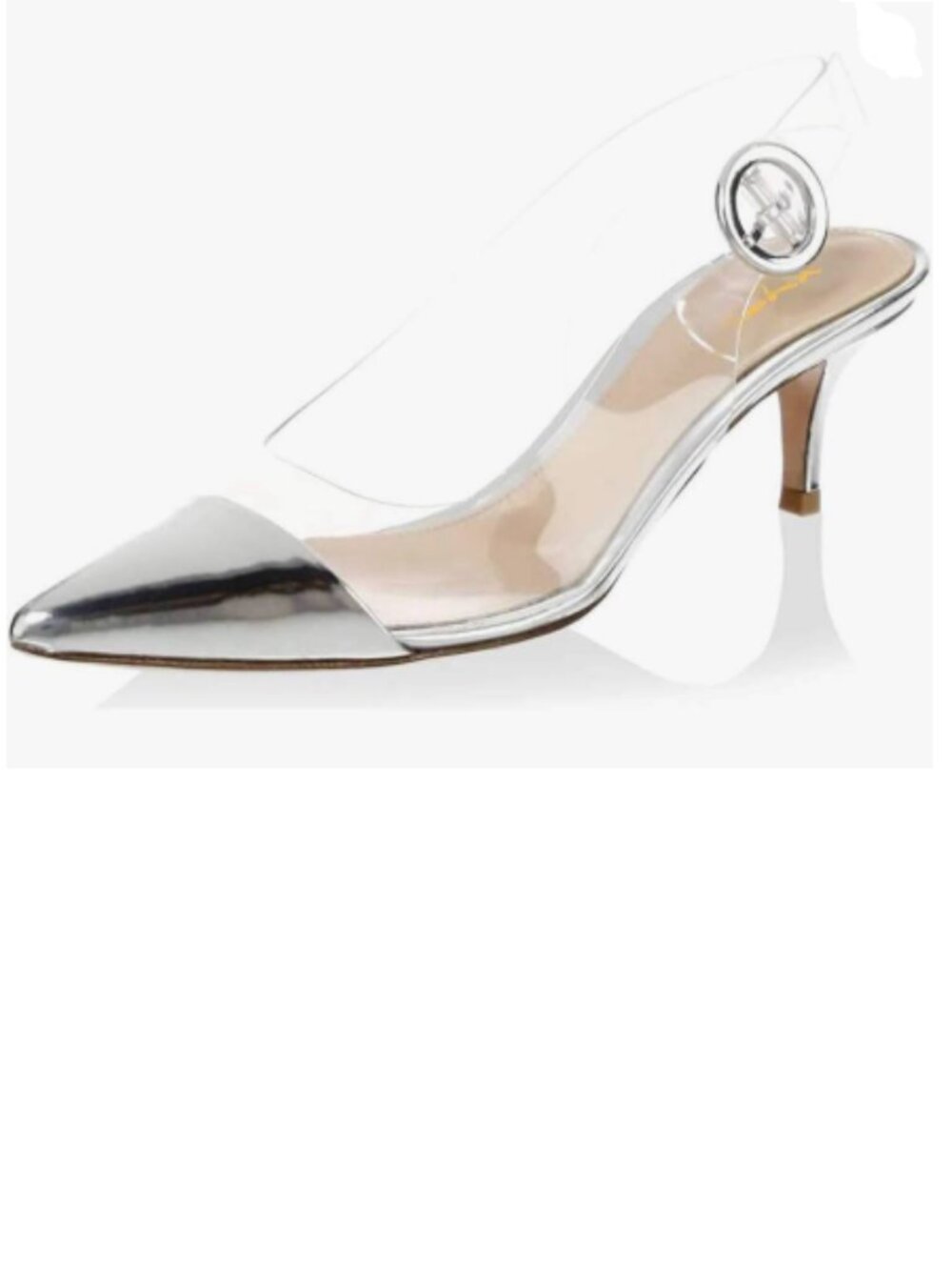 XYD Sliver Transparent Slingback Kitten Heels Pumps Pointed Toe PVC Dress Sandal
